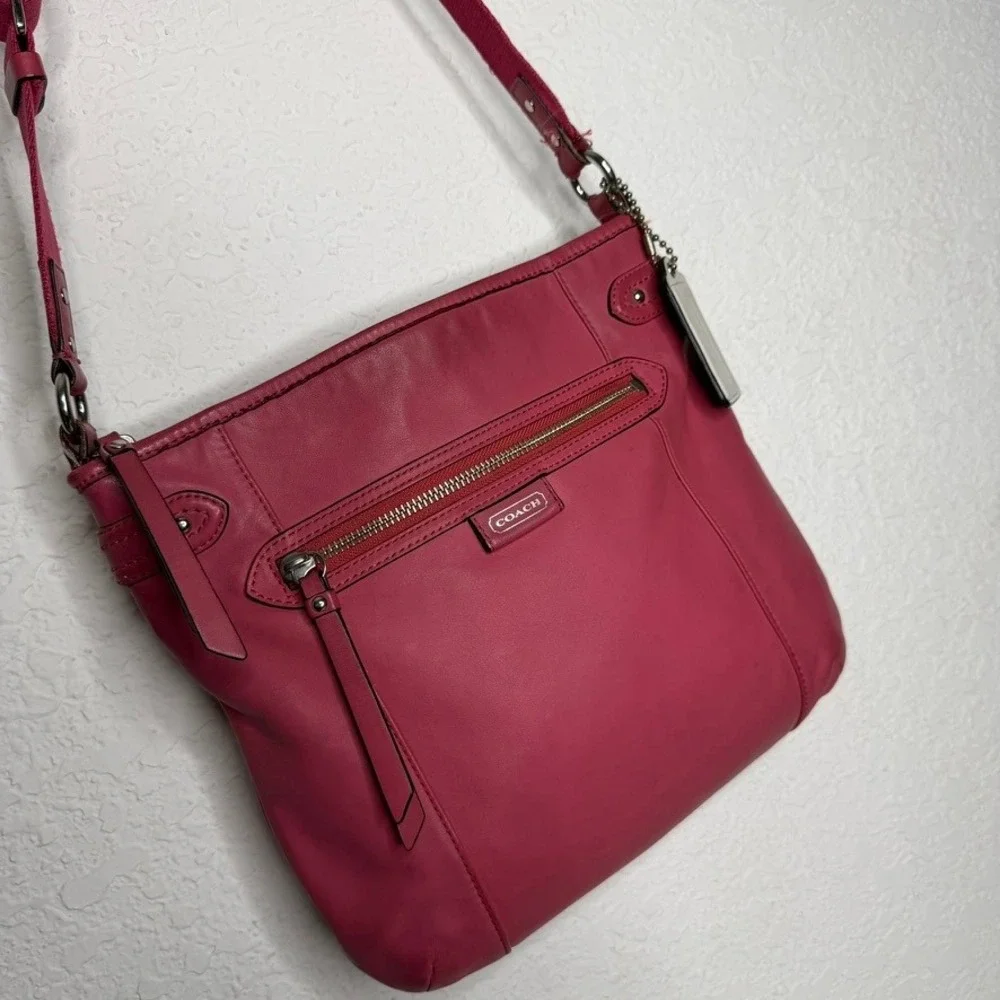 Coach Pink Leather Crossbody Bag F23948 Front Zip Pocket Adjustable Strap